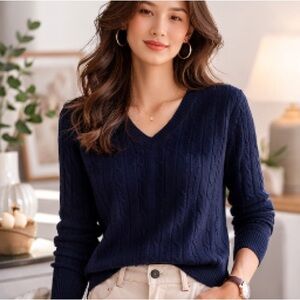 Kiltee Sweater Womens Medium Cable Knit Pima Cotton Quiet Luxury Old Money Blue